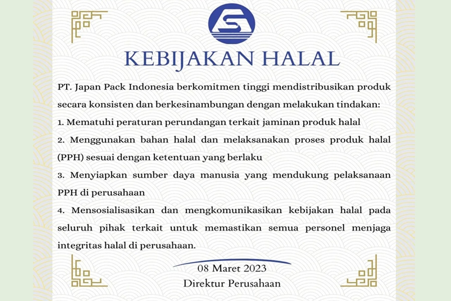 Sertifikat Halal Japan Pack Indonesia